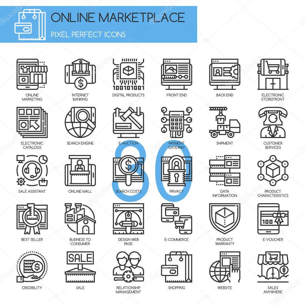 Online Marketplace , Thin Line and Pixel Perfect Icons