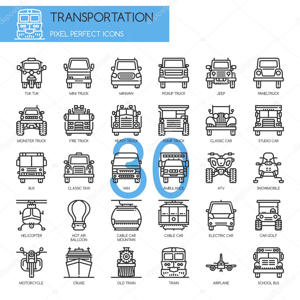 Transportation , Thin Line and Pixel Perfect Icons