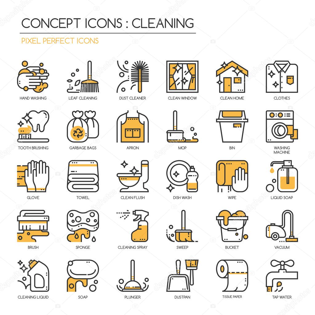 Cleaning thin line icons set 
