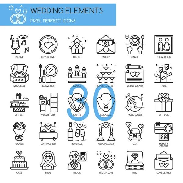 Huwelijk, bruiloft pictogrammen elementen — Stockvector