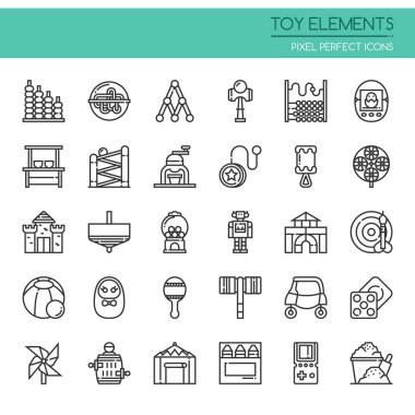 Oyuncak Elementleri, İnce Çizgi ve Piksel Mükemmel Simgeler