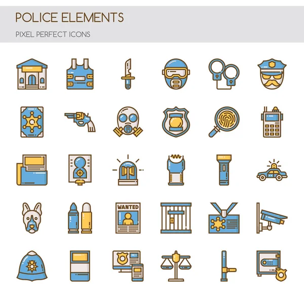 Police Elements , Thin Line and Pixel Perfect Icons — Stock Vector