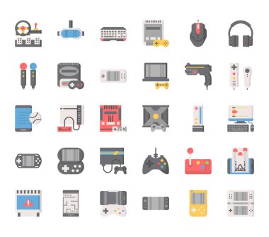 Oyun elemanları, ince çizgi ve piksel mükemmel simgeler