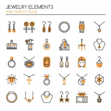 Mükemmel takı öğeleri, ince çizgi ve piksel simgeler
