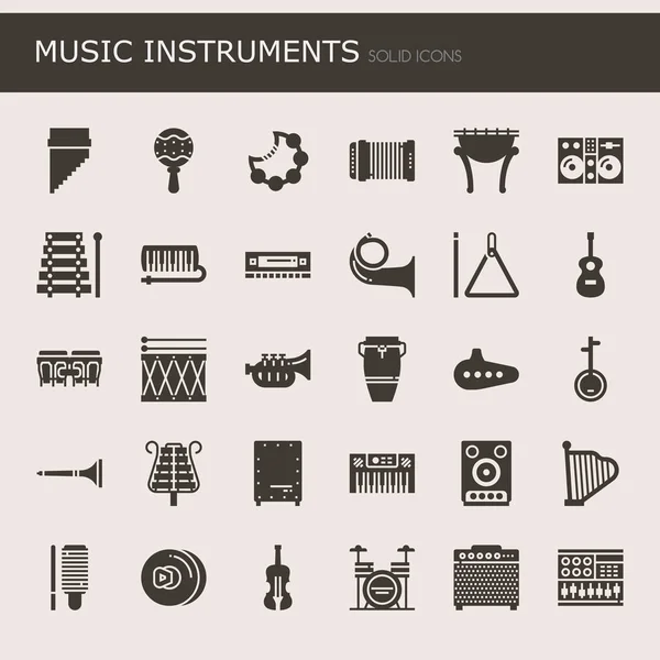 Instrumentos de música, línea delgada y píxeles iconos perfectos — Vector de stock