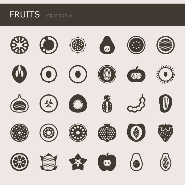 Fruits, ligne mince et icônes Pixel Perfect — Image vectorielle