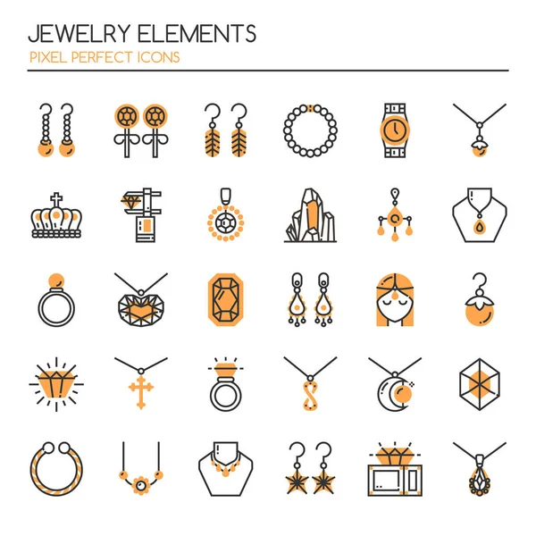 珠宝首饰元素、 细线和像素完美图标 — 图库矢量图片