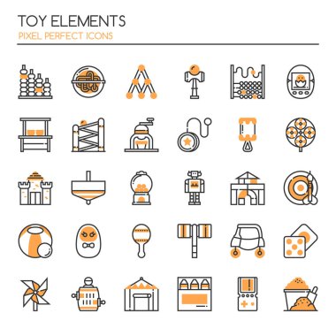 Oyuncak Elementleri, İnce Çizgi ve Piksel Mükemmel Simgeler