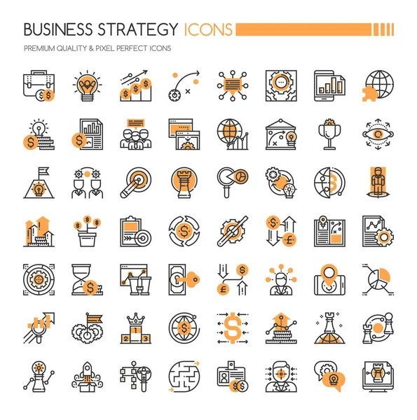 Geschäftsstrategie-Symbole, dünne Linien und pixelperfekte Symbole — Stockvektor