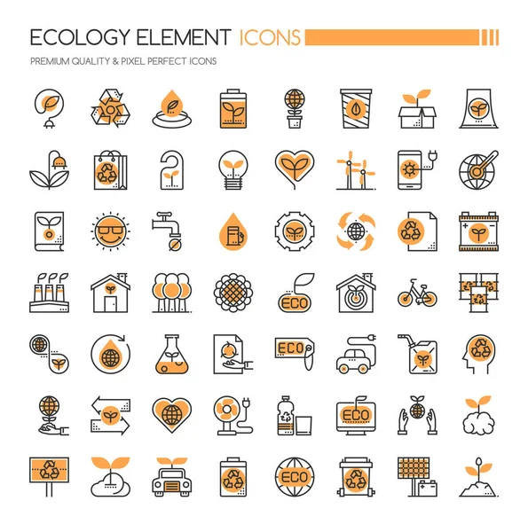 생태 요소, 얇은 선 및 픽셀 완벽 한 아이콘 — 스톡 벡터