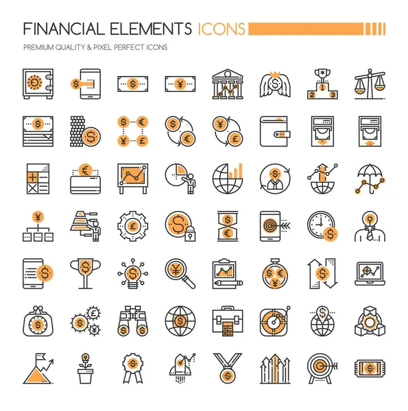 Iconos financieros, línea delgada y píxeles iconos perfectos — Vector de stock