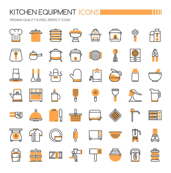 Ícones de equipamentos de cozinha, linha fina e ícones perfeitos Pixel —  Vetores de Stock