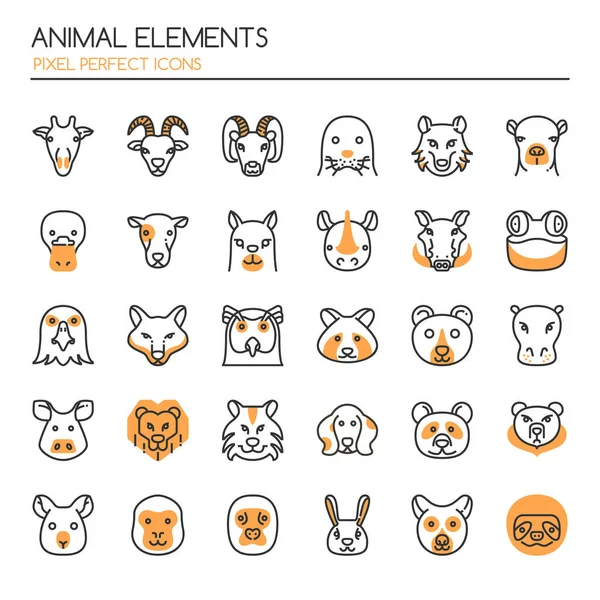 Éléments animaux, ligne mince et icônes Pixel Perfect — Image vectorielle