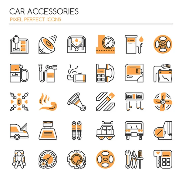 Accessori per auto Elementi, linea sottile e pixel icone perfette — Vettoriale Stock