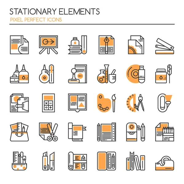 Stationaire elementen, dunne lijn en Pixel Perfect pictogram — Stockvector