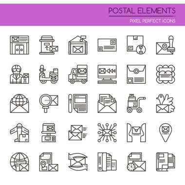 Mükemmel simge posta öğeleri, ince çizgi ve piksel