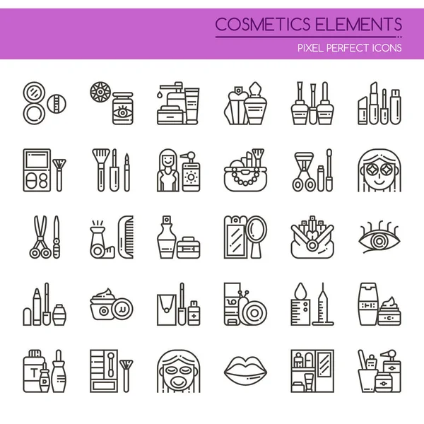 Éléments cosmétiques, ligne mince et icône parfaite pixel — Image vectorielle