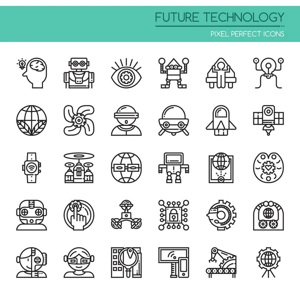 Technologie van de toekomst, dunne lijn en Pixel Perfect pictogrammen — Stockvector