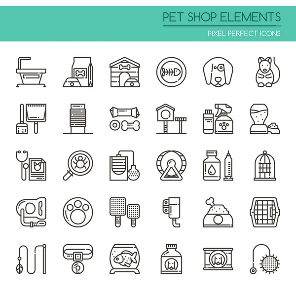 Pet Shop elementów, cienkich linii i ikony Perfect Pixel — Wektor stockowy