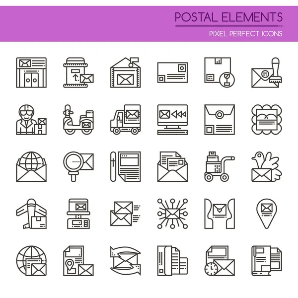 Poštovní prvky, tenká linie a Pixel Perfect ikona — Stockový vektor