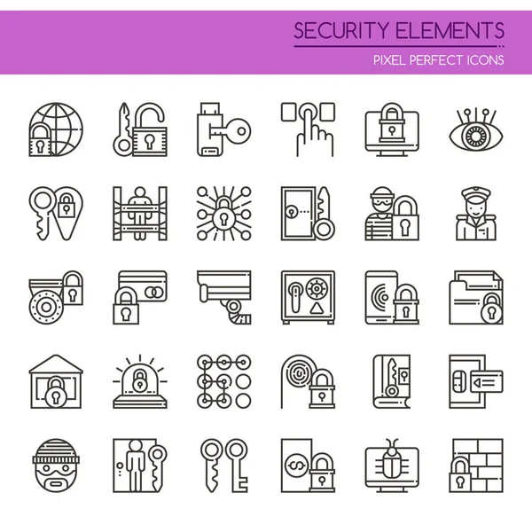 Elementos de segurança, linha fina e ícone perfeito do pixel — Vetor de Stock