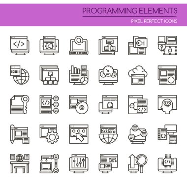 Programlama öğeleri, ince çizgi ve piksel mükemmel simgesi