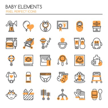 Mükemmel bebek öğeleri, ince çizgi ve piksel simgeler
