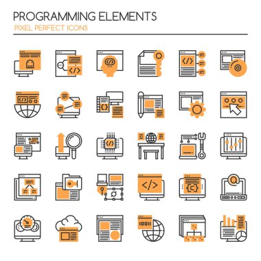Programlama öğeleri, ince çizgi ve piksel mükemmel simgesi