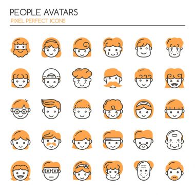 Mükemmel insanlar avatarlar, ince çizgi ve piksel simgesi