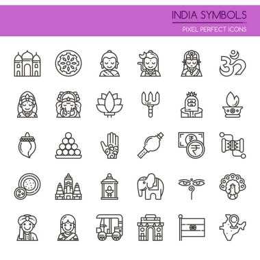 Mükemmel Hindistan sembolleri, ince çizgi ve piksel simgesi