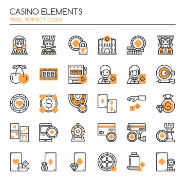 Mükemmel Casino öğeleri, ince çizgi ve piksel simgeler