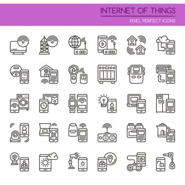 Internet şey, ince çizgi ve piksel mükemmel simgesi