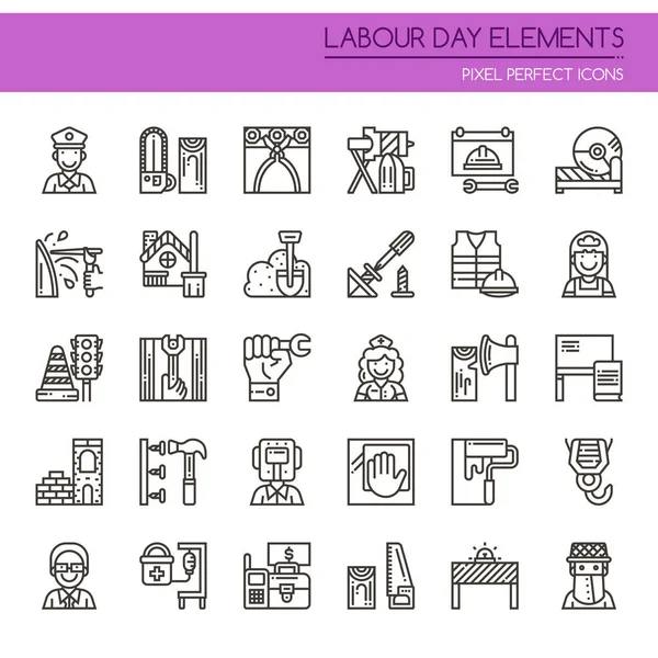 Elementos do dia de trabalho, linha fina e ícone perfeito do pixel — Vetor de Stock