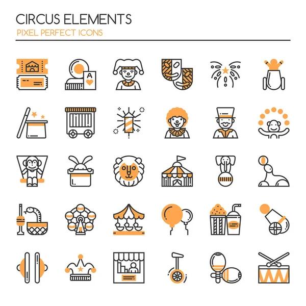 Circus elementen, dunne lijn en Pixel Perfect pictogram — Stockvector