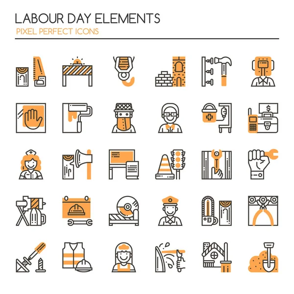 Día del Trabajo Elementos, línea delgada y píxel Icono perfecto — Vector de stock
