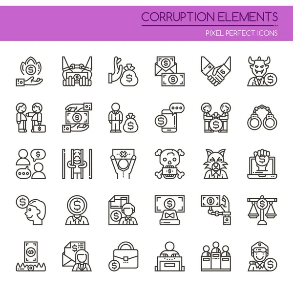 Elementos de Corrupción, Línea Delgada y Pixel Perfect Icon — Vector de stock