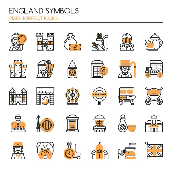 Símbolos de Inglaterra, línea delgada y píxeles Icono perfecto — Archivo Imágenes Vectoriales