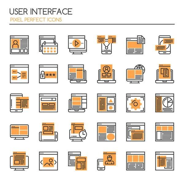 Interfaz de usuario, línea delgada y píxel icono perfecto — Vector de stock