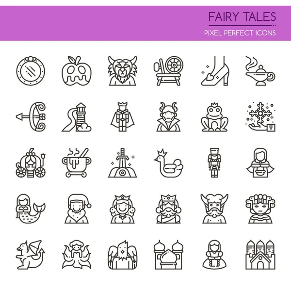 Fairy Tales prvky, tenká linie a Pixel Perfect ikona — Stockový vektor