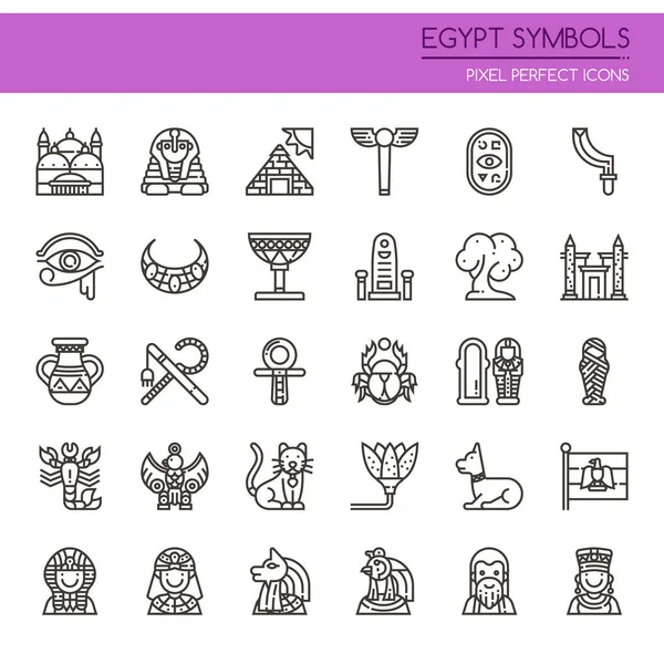 Egipto Símbolos, delgada línea y píxel icono perfecto — Archivo Imágenes Vectoriales