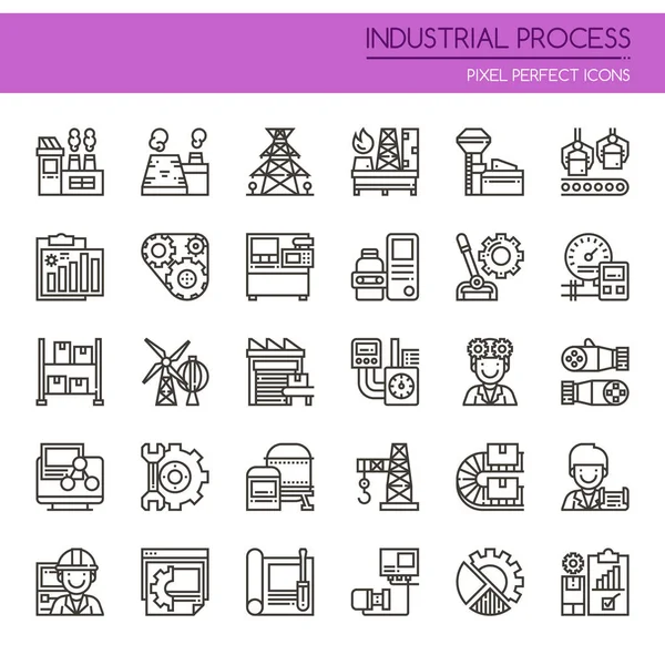 Průmyslový proces, tenká linie a Pixel Perfect ikona — Stockový vektor