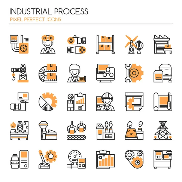 Endüstriyel Süreç, İnce Çizgi ve Piksel Mükemmel Simgeler — Stok Vektör