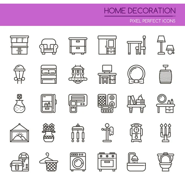 Huis decoratie, dunne lijn en Pixel Perfect icoon — Stockvector