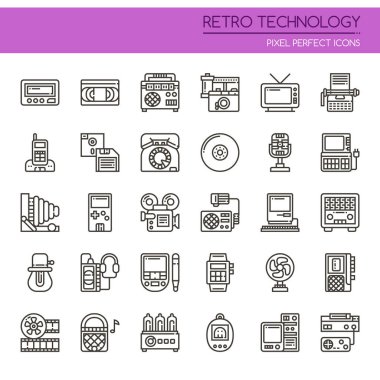 Retro teknoloji, ince çizgi ve piksel mükemmel simgesi