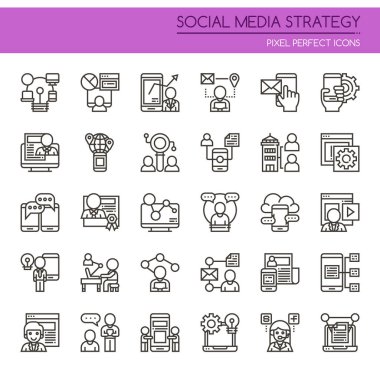 ICO mükemmel sosyal medya strateji öğeleri, ince çizgi ve piksel