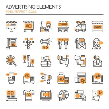 Reklam Öğeleri , İnce Çizgi ve Piksel Mükemmel Simgeler