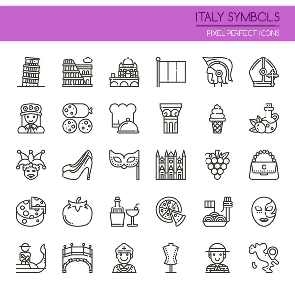 Italia Símbolos, línea delgada y píxeles Icono perfecto — Archivo Imágenes Vectoriales