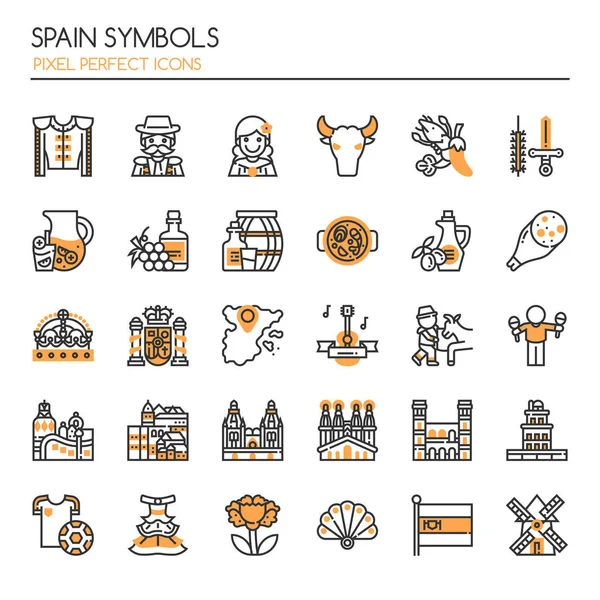 Mükemmel İspanya sembolleri, ince çizgi ve piksel simgesi