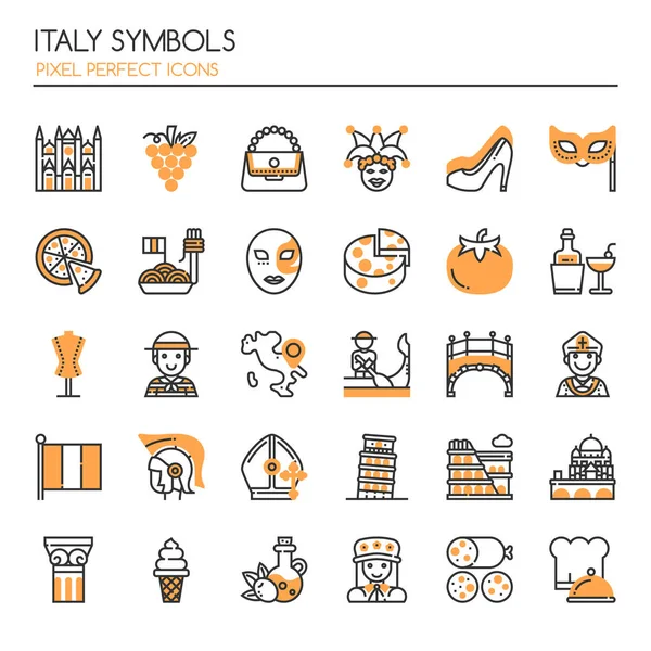 Mükemmel İtalya sembolleri, ince çizgi ve piksel simgeler