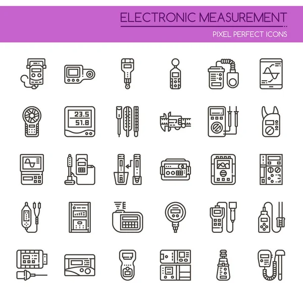 Elementos electrónicos de medición, línea delgada y píxeles Perfect Ic — Vector de stock